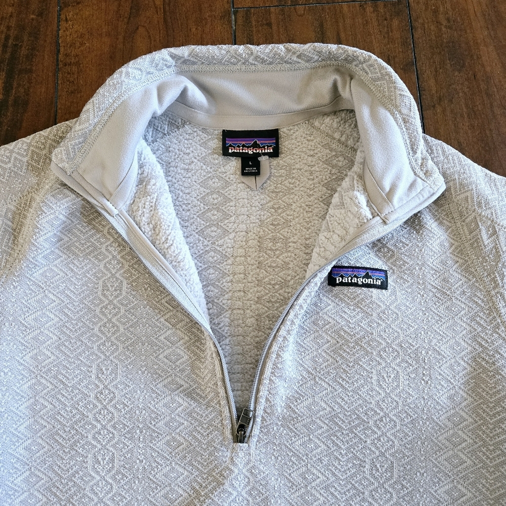 Patagonia Womens Better Sweater Jacket Zip Frozen Jaquard Salt Grey 1/4 Sz L - Picture 7 of 12